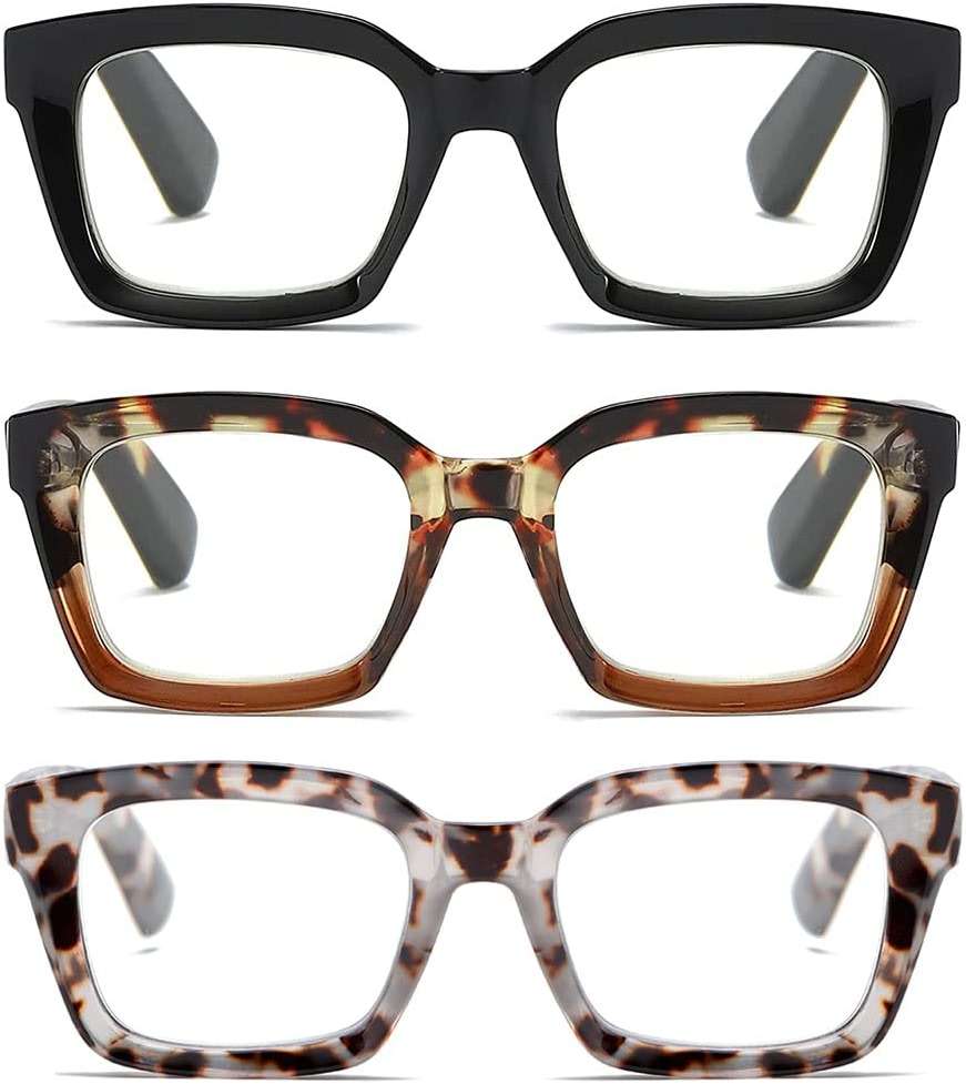 Readers for Women Fashion Style Square Reading Glasses with Spring Hinge Blue Light Blocking for Men Ladies - Image 1