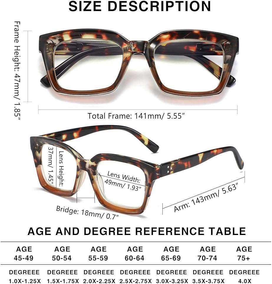 Readers for Women Fashion Style Square Reading Glasses with Spring Hinge Blue Light Blocking for Men Ladies - Image 2