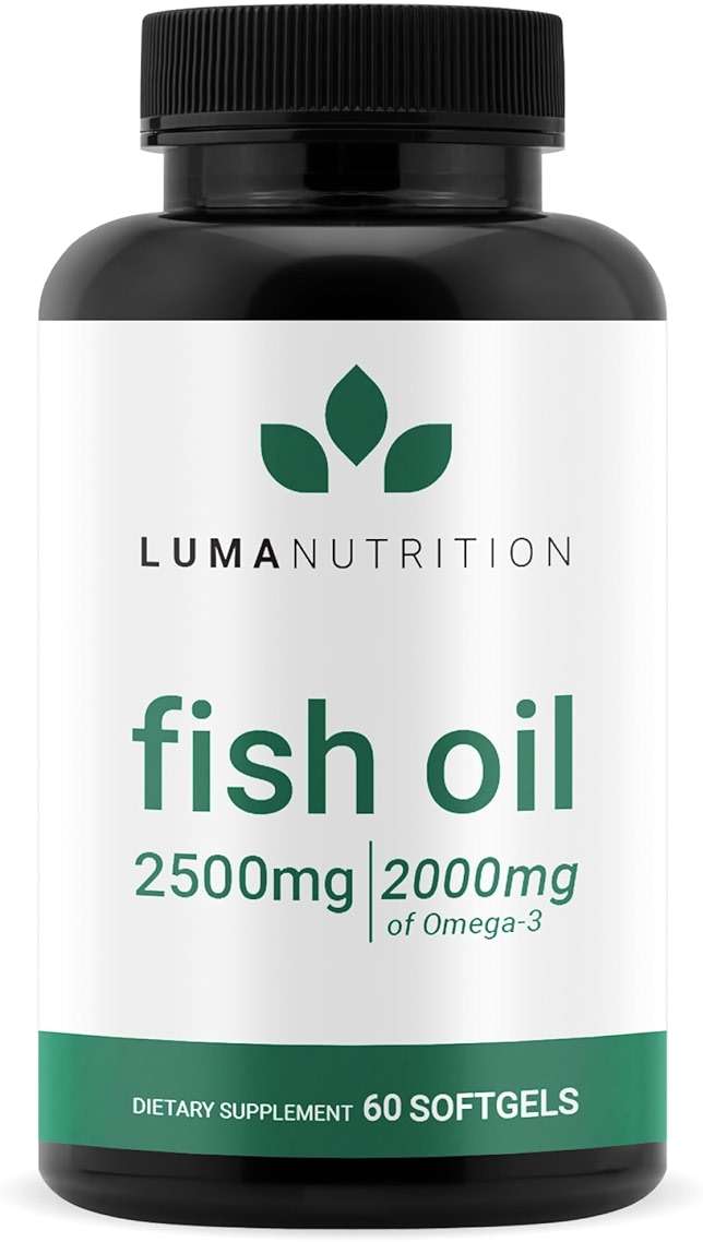 Luma Nutrition Omega 3 Fish Oil Supplement - Extra Strength 2500mg Per Serving - 2000mg EPA & DHA Per Serving - Brain and Heart Health - 60 Softgels, 30 Servings - Image 1