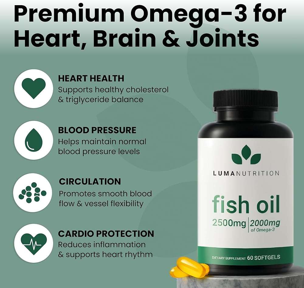 Luma Nutrition Omega 3 Fish Oil Supplement - Extra Strength 2500mg Per Serving - 2000mg EPA & DHA Per Serving - Brain and Heart Health - 60 Softgels, 30 Servings - Image 2