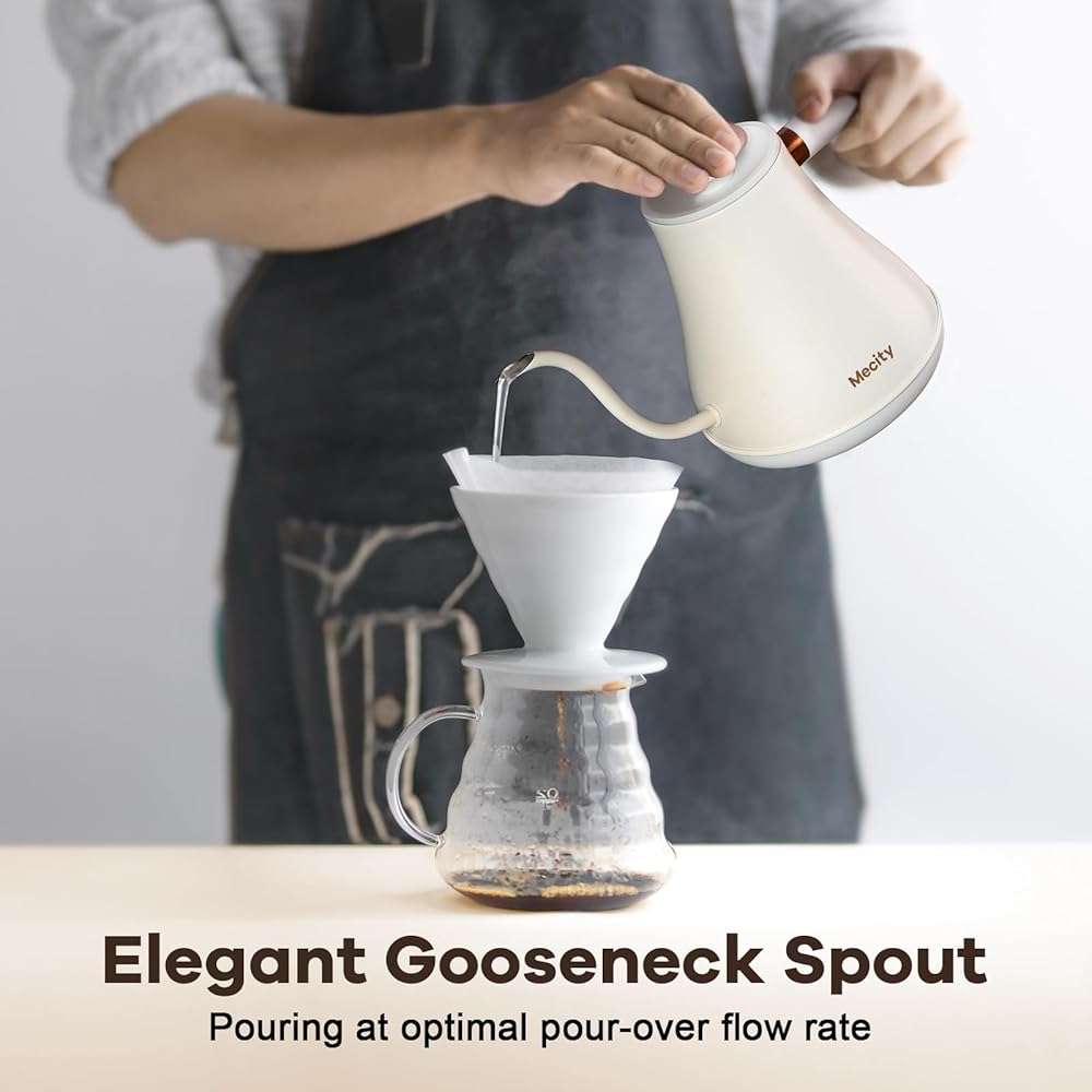 Mecity Electric Gooseneck Kettle With Keep Warm Function & LCD Display Automatic Shut Off Coffee Kettle Temperature Control Pour Over Kettle 1200 Watt, 0.8L, 120V, Off White - Image 5