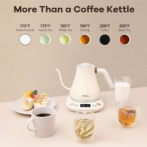 Mecity Electric Gooseneck Kettle With Keep Warm Function & LCD Display Automatic Shut Off Coffee Kettle Temperature Control Pour Over Kettle 1200 Watt, 0.8L, 120V, Off White - Image 6