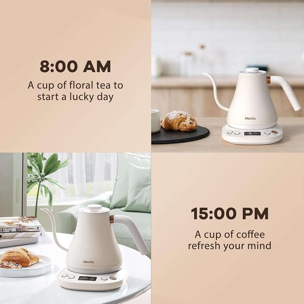 Mecity Electric Gooseneck Kettle With Keep Warm Function & LCD Display Automatic Shut Off Coffee Kettle Temperature Control Pour Over Kettle 1200 Watt, 0.8L, 120V, Off White - Image 8