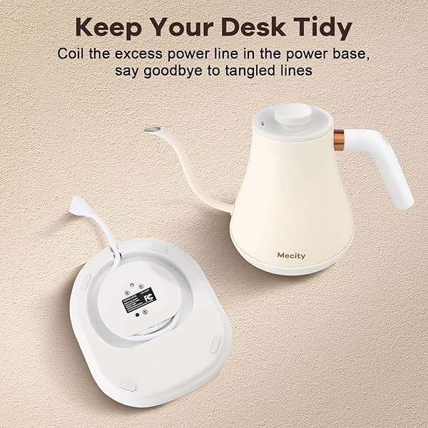 Mecity Electric Gooseneck Kettle With Keep Warm Function & LCD Display Automatic Shut Off Coffee Kettle Temperature Control Pour Over Kettle 1200 Watt, 0.8L, 120V, Off White - Image 9