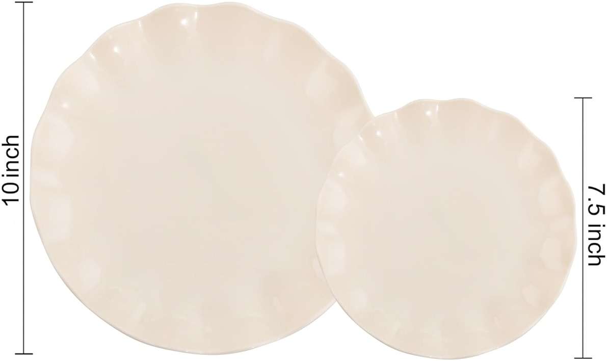 LIYH 24 Pcs Plastic Plates Reusable,Unbreakable Dinner Plates, Scalloped Plastic Plates, Dishwasher Safe,Ivory Plate Sets Perfect for Parties, Birthday, Picnics, BPA Free(12Guests) - Image 3