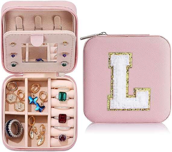 Parima Teen Room Decor for Girls - Pink Initial Jewelry Holder Organizer, Birthday Gifts for Girls Teens Friends Women Jewelry Box for New Home Gifts, Cute Stuffs for Decor Your Room - Letter L, Pink - Image 1