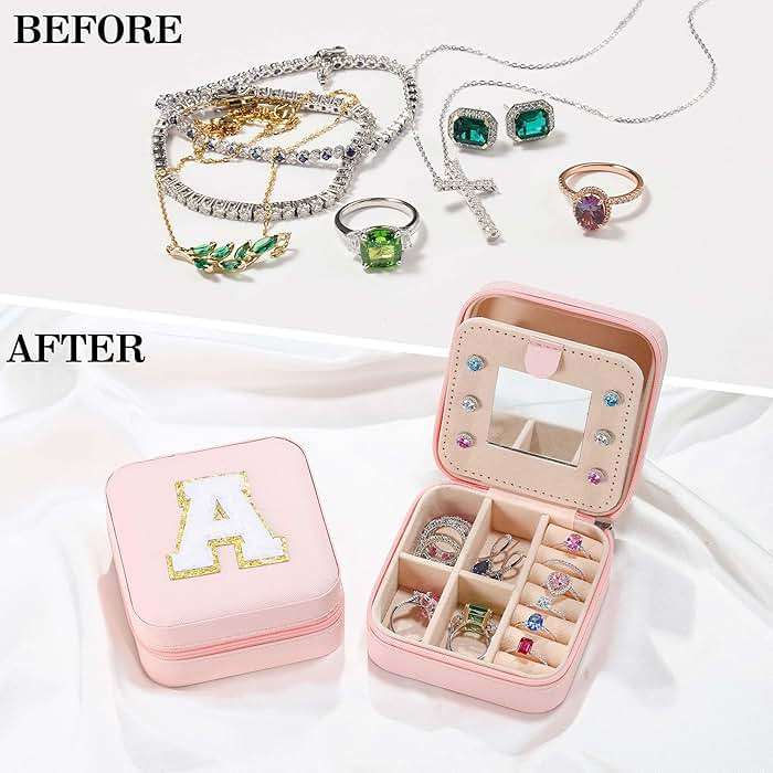 Parima Teen Room Decor for Girls - Pink Initial Jewelry Holder Organizer, Birthday Gifts for Girls Teens Friends Women Jewelry Box for New Home Gifts, Cute Stuffs for Decor Your Room - Letter L, Pink - Image 2