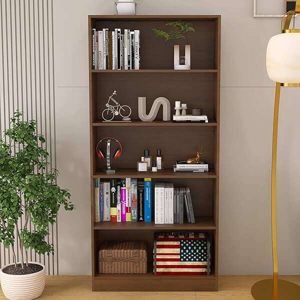 LZ-DONGMAN 5 Shelf Wood Bookcase Freestanding Bookshelf for Home Office Library Small Narrow Space(11.8" D x 31.5" W x 67.9" H,Brown,5-Layers) - Image 3
