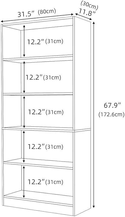 LZ-DONGMAN Wood Bookcase 5-Shelf Freestanding Display Shelf Organizer Wooden Bookshelf for Home Office School (Grey 11.8" D x 31.5" W x 67.9" H) - Image 2