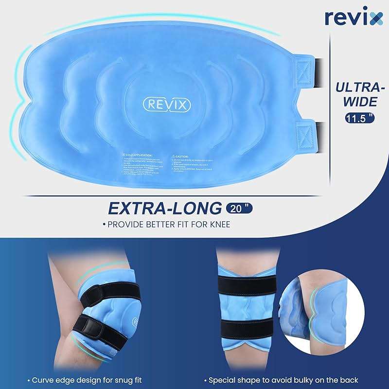 REVIX 20‘’ XXXL Knee Ice Pack Wrap Around Entire Knee, Extra Large Ice Pack for Knee Meniscus Tear and Arthritis, Cold Compress Therapy, Reusable Ice Wraps for Back, Shoulder, Post-Workout Recovery - Image 3