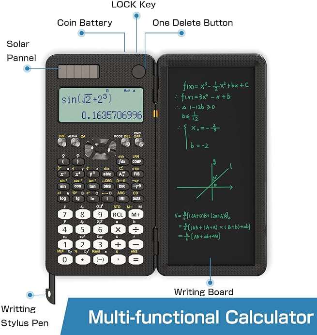 Scientific Calculator for Students with Notepad, ROATEE Middle and High School Supplies for Students, 82 MS Foldable 2-Line Display Science Calculator with Writing Tablet, Solar and Battery Powered - Image 5
