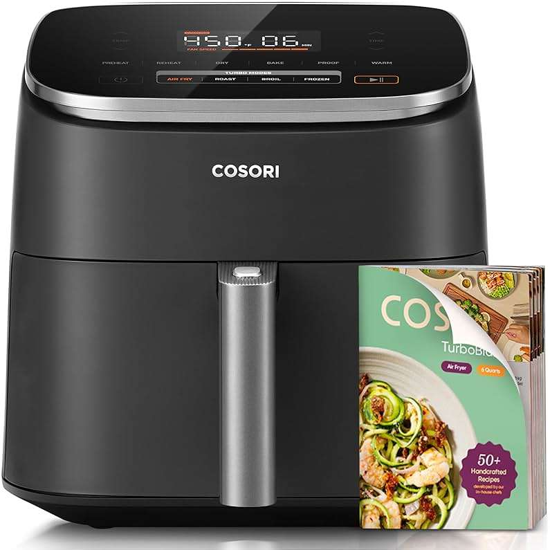 Cosori 9-in-1 TurboBlaze Air Fryer 6 Qt, PFAS-Free Ceramic Coating, 90°–450°F, Precise Heating for Even Results, Air Fry, Roast, Bake, Broil, Dry, Frozen, Proof, Reheat, Keep Warm, 120V, Dark Gray - Image 1