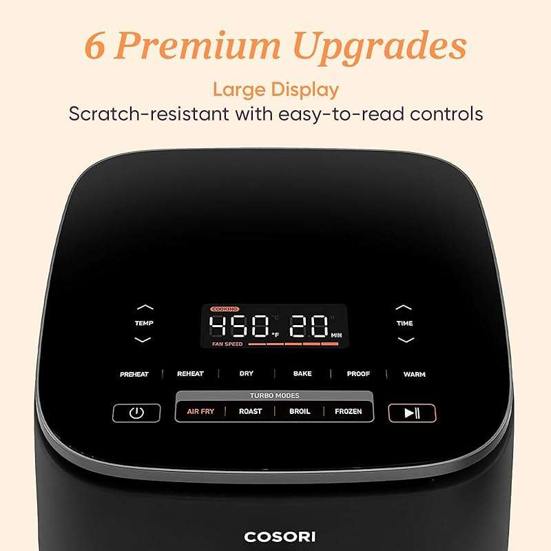 Cosori 9-in-1 TurboBlaze Air Fryer 6 Qt, PFAS-Free Ceramic Coating, 90°–450°F, Precise Heating for Even Results, Air Fry, Roast, Bake, Broil, Dry, Frozen, Proof, Reheat, Keep Warm, 120V, Dark Gray - Image 8