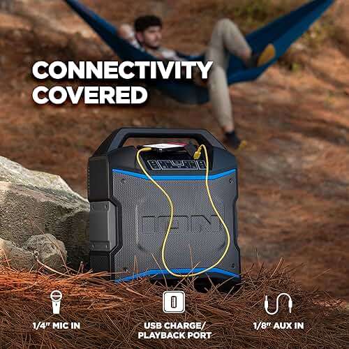 ION Block Rocker - Portable Bluetooth Outdoor Party Speaker with Karaoke Microphone, Battery, 4 Speakers, Radio, USB Port, App, Water-Resistant, 120W - Image 6