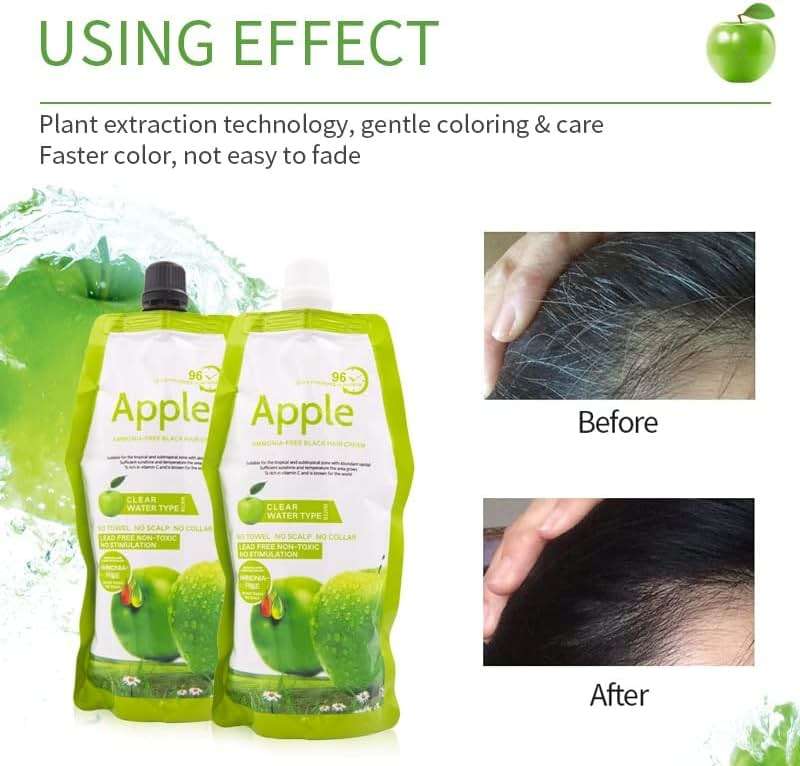 Maani Essence MOKERU Black Hair Dye Cream 500ml*2/Pack, Ammonia Free, Instant Hair Dye, 100% Gray Hair Coverage, Apple Hair Color, Black Hair Dye Shampoo for Men - Image 4