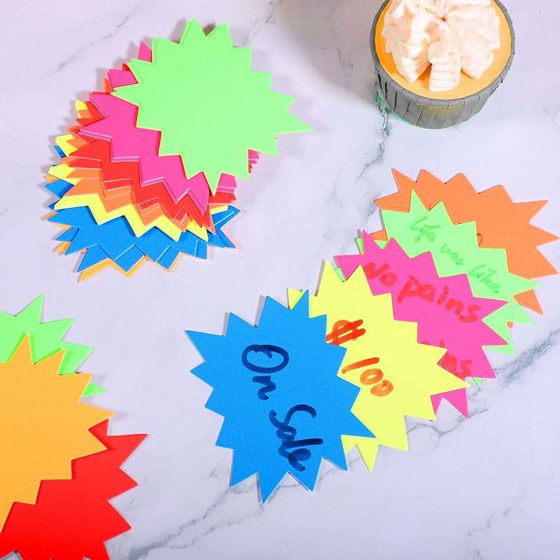 400 Pieces Yard Sale Price Stickers, Vision Board Supplies Starburst Neon Poster Decorations for Fluorescent Bulletin Board Decorations Retail Yard Garage Sale Signs (3.5 * 2.8 Inch) - Image 2