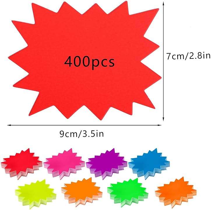 400 Pieces Yard Sale Price Stickers, Vision Board Supplies Starburst Neon Poster Decorations for Fluorescent Bulletin Board Decorations Retail Yard Garage Sale Signs (3.5 * 2.8 Inch) - Image 3