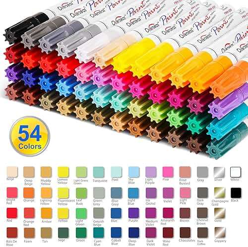 Overseas 54 Colors Paint Pens, Oil Based Assorted Colors Permanent Markers - Medium Tip, Quick Dry, Waterproof Paint Markers for Metal, Wood, Plastic, Rock, Stone, Canvas, Glass, Rubber, Leather - Image 3