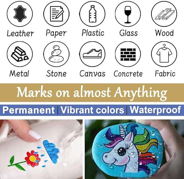 Overseas 54 Colors Paint Pens, Oil Based Assorted Colors Permanent Markers - Medium Tip, Quick Dry, Waterproof Paint Markers for Metal, Wood, Plastic, Rock, Stone, Canvas, Glass, Rubber, Leather - Image 4