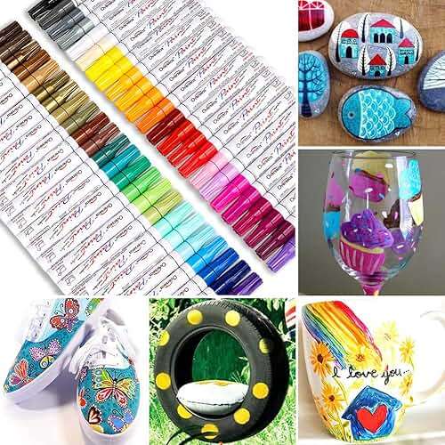 Overseas 54 Colors Paint Pens, Oil Based Assorted Colors Permanent Markers - Medium Tip, Quick Dry, Waterproof Paint Markers for Metal, Wood, Plastic, Rock, Stone, Canvas, Glass, Rubber, Leather - Image 6
