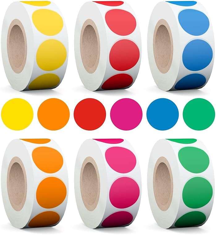 AveneMark 3000Pcs 3/4" Color Coding Labels Circle Dot Stickers,Round Yard Sale Stickers with Bright Yellow Green Red Pink Orange Blue, Garage Sale Price Tag(6 Rolls,500 Labels/Roll) - Image 1