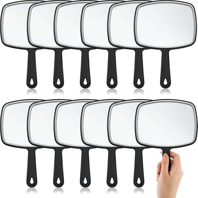 Geetery 12 Pcs Hand Held Mirrors with Handles Hand Makeup Mirrors Bulk Wall Mount for Women Cosmetic Bathroom Home Barber Salon Travel Portable Beauty School Gift, 6.69 x 9.45 Inch (Black) - Image 1