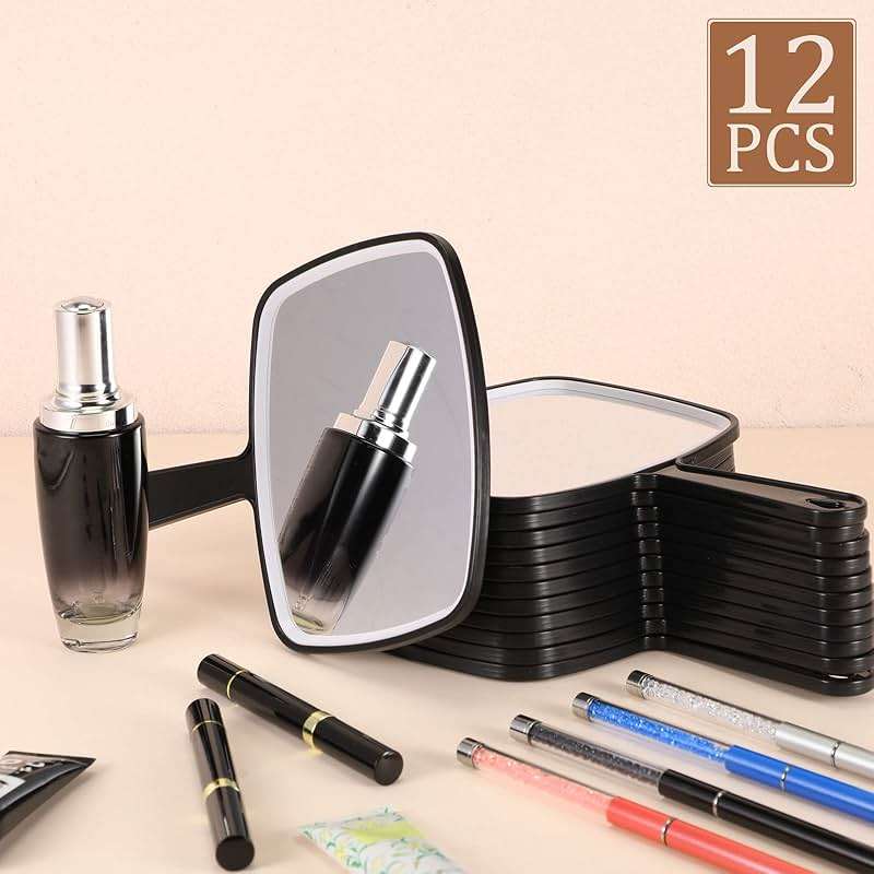 Geetery 12 Pcs Hand Held Mirrors with Handles Hand Makeup Mirrors Bulk Wall Mount for Women Cosmetic Bathroom Home Barber Salon Travel Portable Beauty School Gift, 6.69 x 9.45 Inch (Black) - Image 2