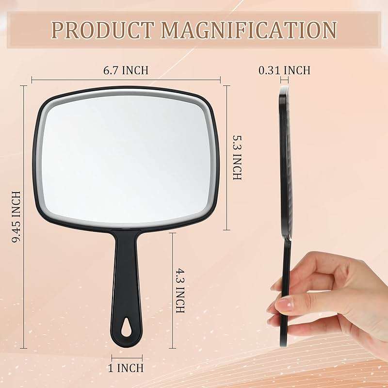 Geetery 12 Pcs Hand Held Mirrors with Handles Hand Makeup Mirrors Bulk Wall Mount for Women Cosmetic Bathroom Home Barber Salon Travel Portable Beauty School Gift, 6.69 x 9.45 Inch (Black) - Image 3