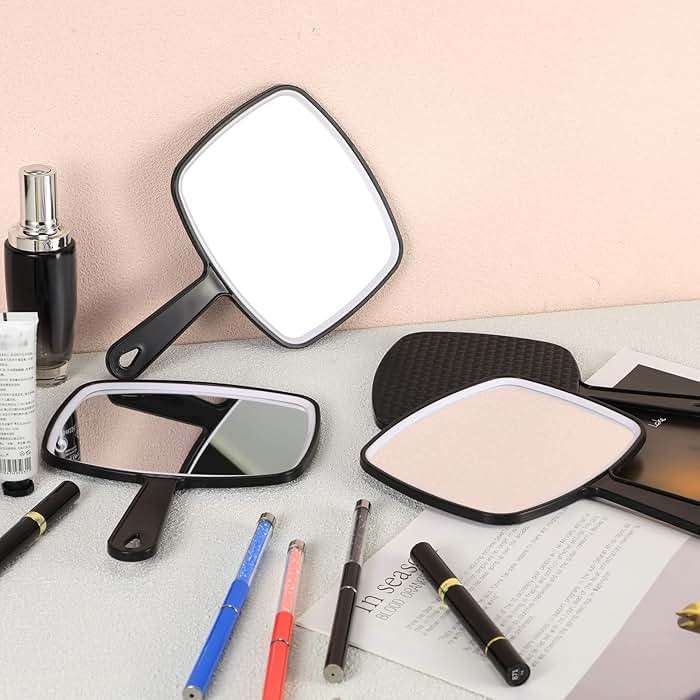 Geetery 12 Pcs Hand Held Mirrors with Handles Hand Makeup Mirrors Bulk Wall Mount for Women Cosmetic Bathroom Home Barber Salon Travel Portable Beauty School Gift, 6.69 x 9.45 Inch (Black) - Image 5