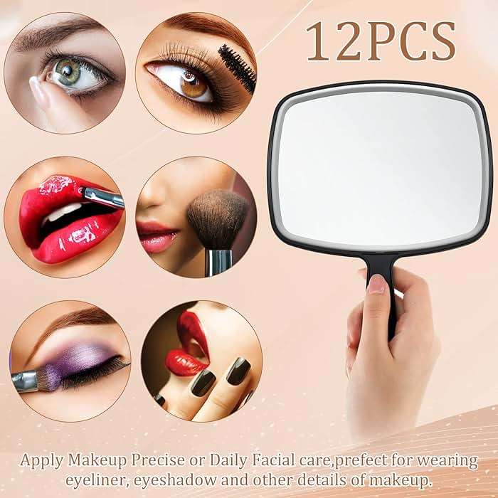 Geetery 12 Pcs Hand Held Mirrors with Handles Hand Makeup Mirrors Bulk Wall Mount for Women Cosmetic Bathroom Home Barber Salon Travel Portable Beauty School Gift, 6.69 x 9.45 Inch (Black) - Image 7