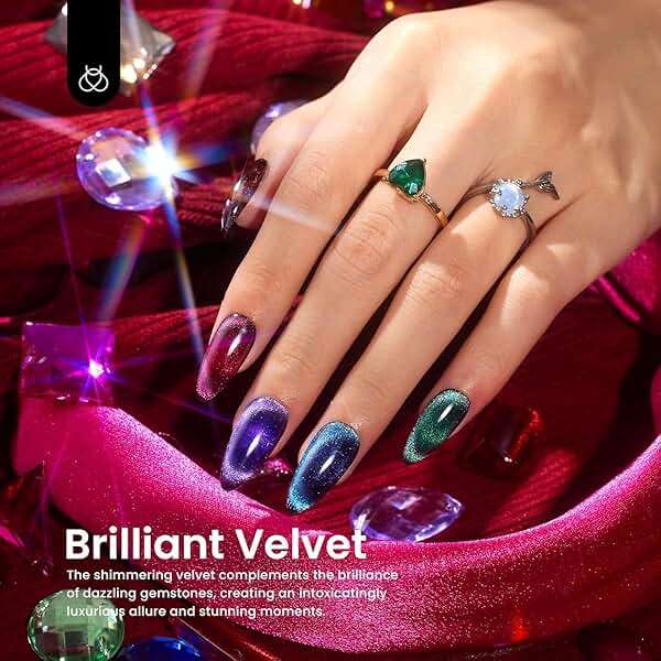 Beetles Cat Eye Gel Nail Polish Set, 6 Colors Glitter Gel Polish Kit Red Pink Shiny Brown Burgundy Purple Blue Green Magnetic Effect Sparkle Stunning Soak Off UV Manicure Gifts for Women - Image 3