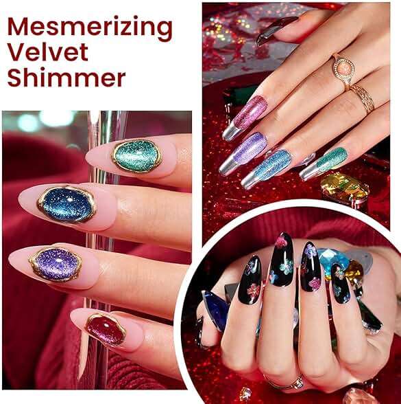Beetles Cat Eye Gel Nail Polish Set, 6 Colors Glitter Gel Polish Kit Red Pink Shiny Brown Burgundy Purple Blue Green Magnetic Effect Sparkle Stunning Soak Off UV Manicure Gifts for Women - Image 4