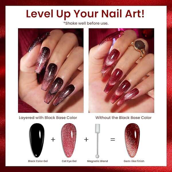 Beetles Cat Eye Gel Nail Polish Set, 6 Colors Glitter Gel Polish Kit Red Pink Shiny Brown Burgundy Purple Blue Green Magnetic Effect Sparkle Stunning Soak Off UV Manicure Gifts for Women - Image 5