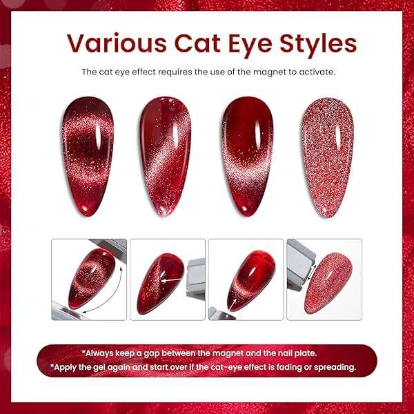 Beetles Cat Eye Gel Nail Polish Set, 6 Colors Glitter Gel Polish Kit Red Pink Shiny Brown Burgundy Purple Blue Green Magnetic Effect Sparkle Stunning Soak Off UV Manicure Gifts for Women - Image 6