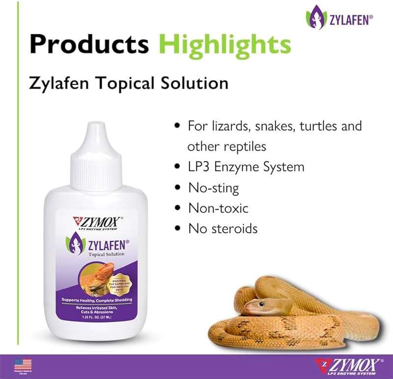 Zymox Zylafen Topical Solution for Reptiles, 1.25 oz. – Supports Healthy, Complete Shedding for Lizards, Snakes, Turtles & Frogs – Soothes Irritated Skin: Abrasions, Wounds, & Abnormal Shedding - Image 4