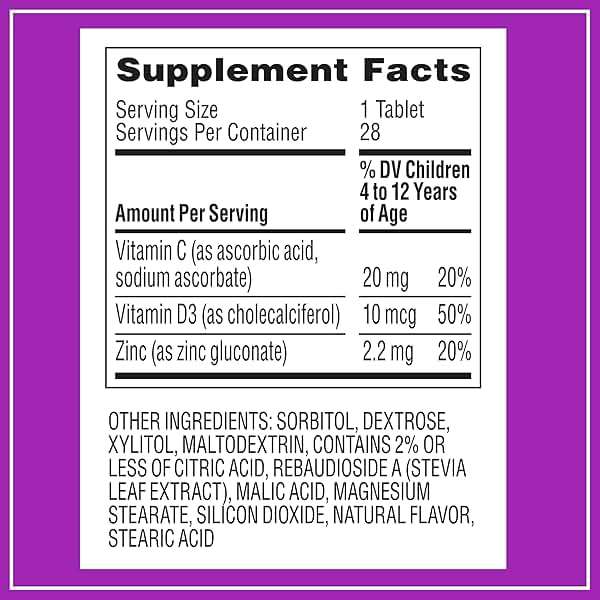Zarbee's Kids Immune Support, Vitamin C, D & Zinc Daily Immunity Vitamins for Children 4+ Years, Natural Tropical Fruit Flavor, 28 Chewable Tablets - Image 6