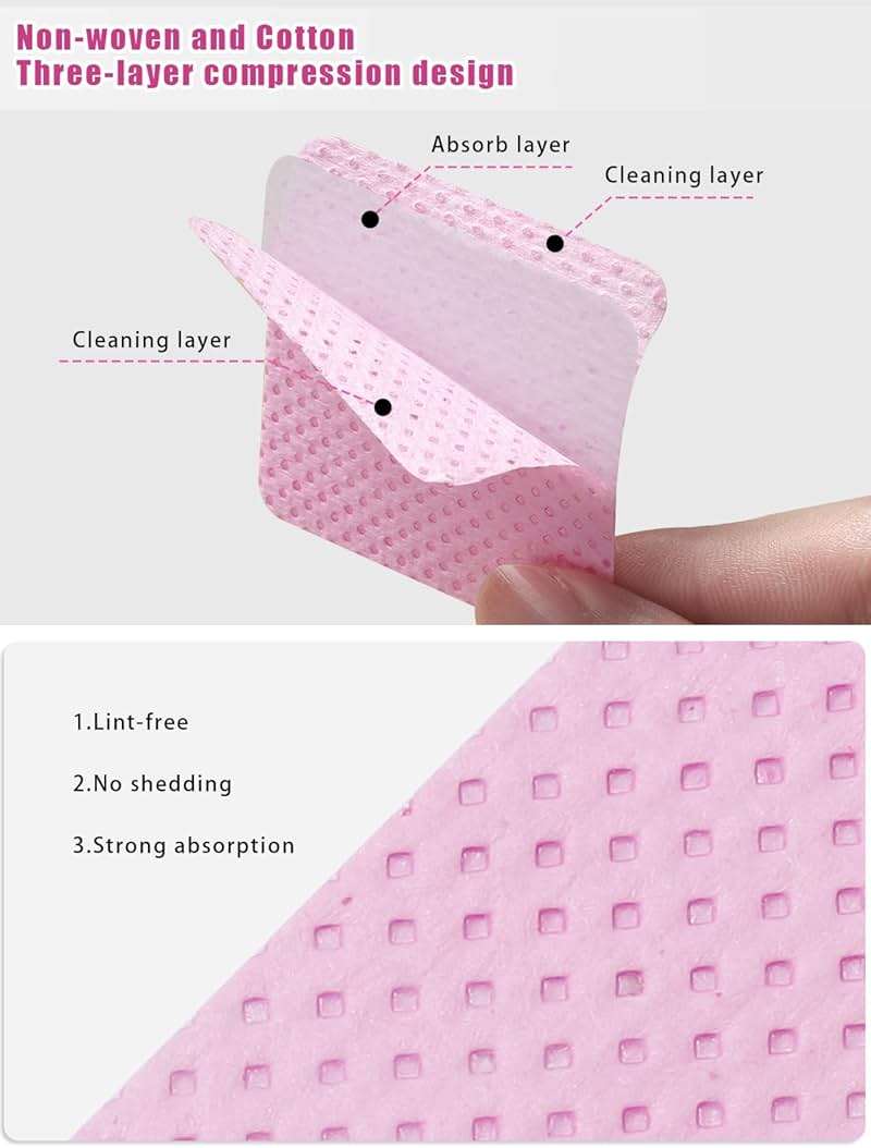 TEOYALL Lint Free Nail Wipes, 400 PCS Non-Woven Fabric Nail Cleaning Pads Pink Lash Extensions Glue Cleaning Wipes Salon Supplies - Image 2