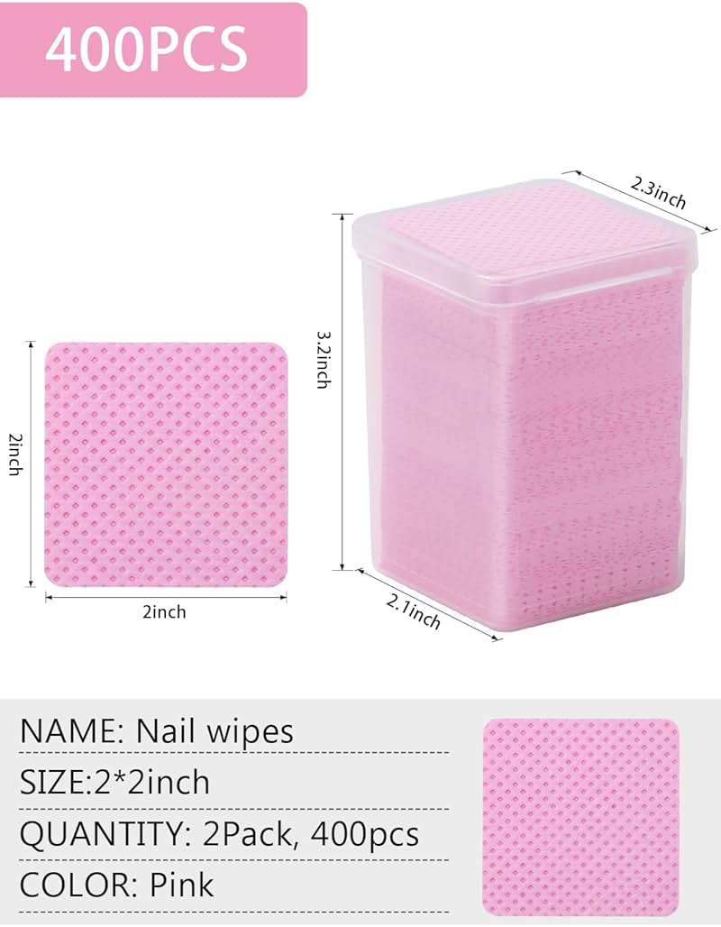 TEOYALL Lint Free Nail Wipes, 400 PCS Non-Woven Fabric Nail Cleaning Pads Pink Lash Extensions Glue Cleaning Wipes Salon Supplies - Image 5