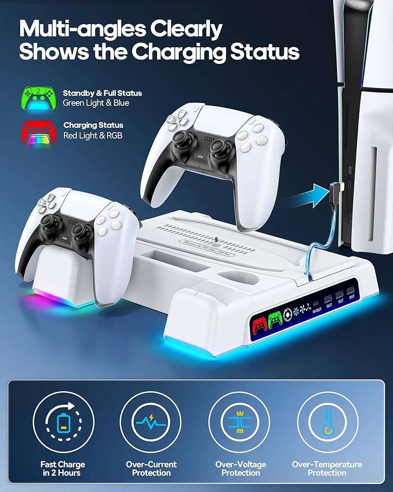 Cooling Stand for PS5/ Slim/Pro Disc & Digital Console, PS5 Cooling Station with Dual Controller Charging Station for PlayStation 5 Console, P S5 Accessories Stand with AUTO Adjustable Fan - Image 3