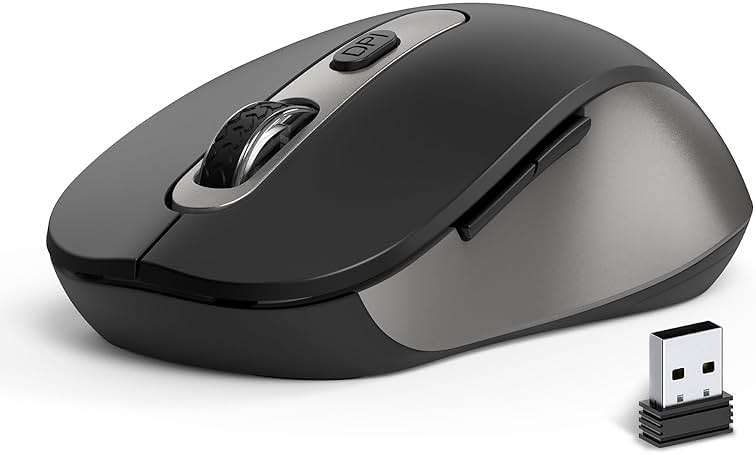 Wireless Mouse for Laptop, PC, Chromebook, Mac, MacBook, Silent Wireless Mouse with USB Nano Receiver, Side Button, 2400 DPI, Anti Slip Roller, 6 Button Ergonomics Cordless Computer Mice - Black Gray - Image 1