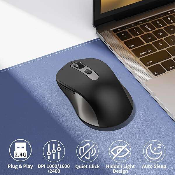 Wireless Mouse for Laptop, PC, Chromebook, Mac, MacBook, Silent Wireless Mouse with USB Nano Receiver, Side Button, 2400 DPI, Anti Slip Roller, 6 Button Ergonomics Cordless Computer Mice - Black Gray - Image 2