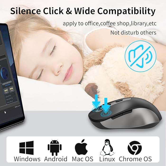 Wireless Mouse for Laptop, PC, Chromebook, Mac, MacBook, Silent Wireless Mouse with USB Nano Receiver, Side Button, 2400 DPI, Anti Slip Roller, 6 Button Ergonomics Cordless Computer Mice - Black Gray - Image 3