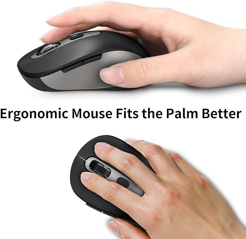 Wireless Mouse for Laptop, PC, Chromebook, Mac, MacBook, Silent Wireless Mouse with USB Nano Receiver, Side Button, 2400 DPI, Anti Slip Roller, 6 Button Ergonomics Cordless Computer Mice - Black Gray - Image 6