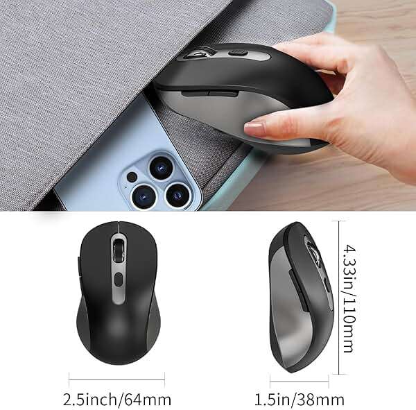Wireless Mouse for Laptop, PC, Chromebook, Mac, MacBook, Silent Wireless Mouse with USB Nano Receiver, Side Button, 2400 DPI, Anti Slip Roller, 6 Button Ergonomics Cordless Computer Mice - Black Gray - Image 7