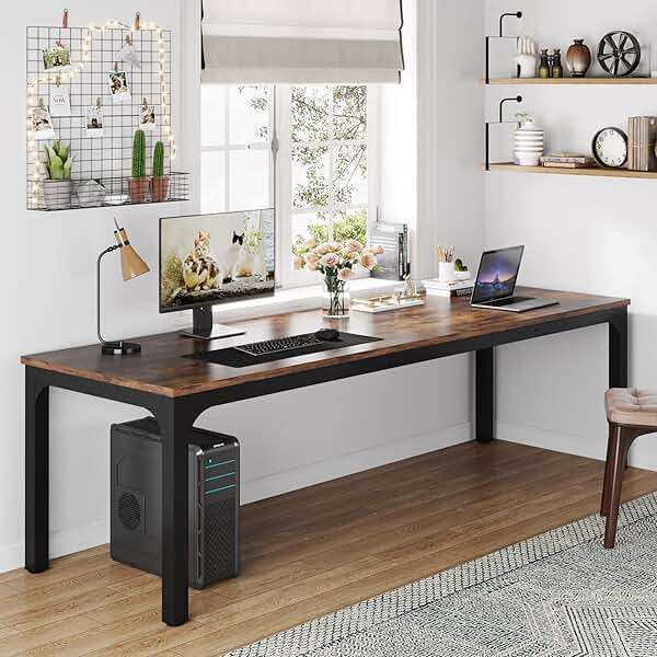 Tribesigns 78.7 Inches Extra Long Computer Desk 2 Person Desk, Double Long Desk, Workstaion for Home Office, Brown+Black - Image 4