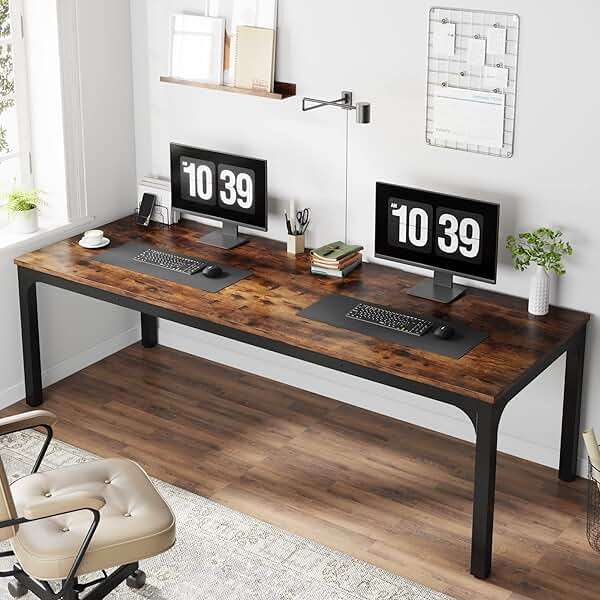 Tribesigns 78.7 Inches Extra Long Computer Desk 2 Person Desk, Double Long Desk, Workstaion for Home Office, Brown+Black - Image 6
