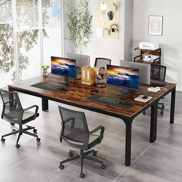Tribesigns 78.7 Inches Extra Long Computer Desk 2 Person Desk, Double Long Desk, Workstaion for Home Office, Brown+Black - Image 8