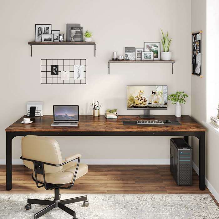 Tribesigns 78.7 Inches Extra Long Computer Desk 2 Person Desk, Double Long Desk, Workstaion for Home Office, Brown+Black - Image 9
