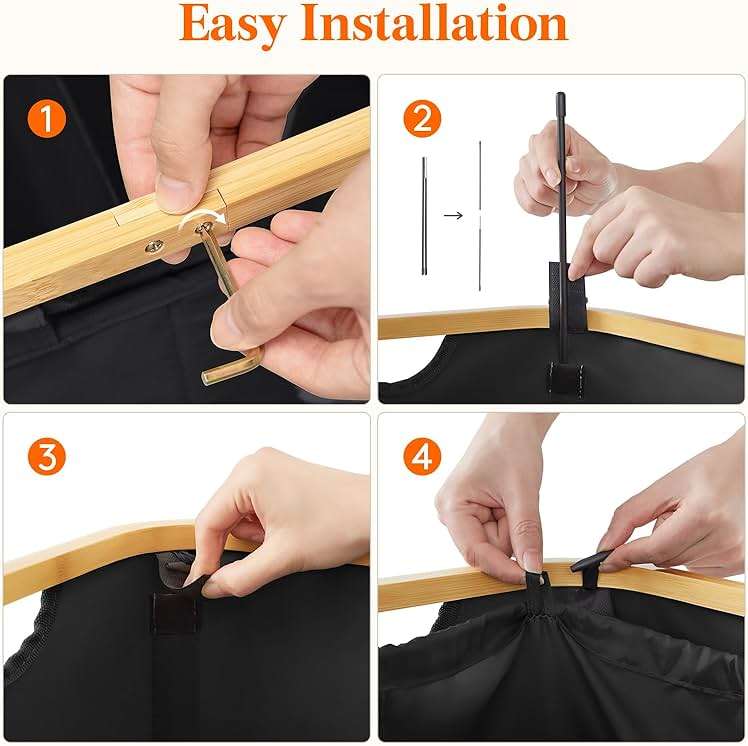 Lifewit 150L Double Laundry Hamper with Lid, Large Laundry Basket with Removable Bag & Bamboo Handles, Fodable Tall Dirty Clothes Hamper for Laundry Collapsible Bin for Bathroom Bedroom Dorm, Black - Image 6