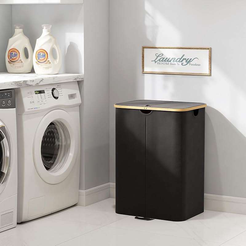 Lifewit 150L Double Laundry Hamper with Lid, Large Laundry Basket with Removable Bag & Bamboo Handles, Fodable Tall Dirty Clothes Hamper for Laundry Collapsible Bin for Bathroom Bedroom Dorm, Black - Image 9